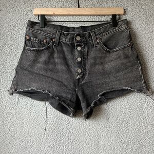 Levi's Black and Gray Jean Shorts High-Waisted Cut-Off